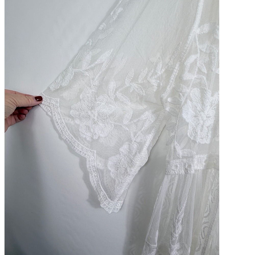 Rachel Zoe White Floral Embroidered Mesh Kimono Cardigan Cover Up One Size - Picture 7 of 8